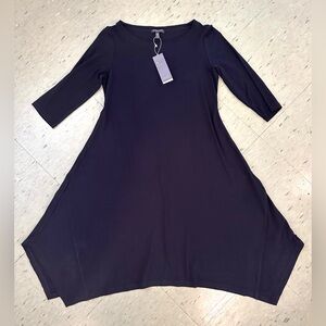 NWT Eileen Fisher black wide neck dress in viscose jersey. Size PM